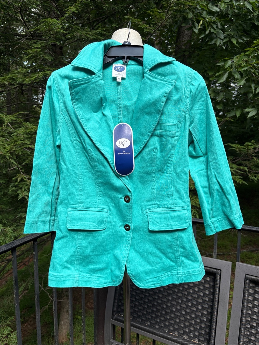 NWT DG2 by Diane Gilman Bright Teal Cotton Blend Blazer sz. XS